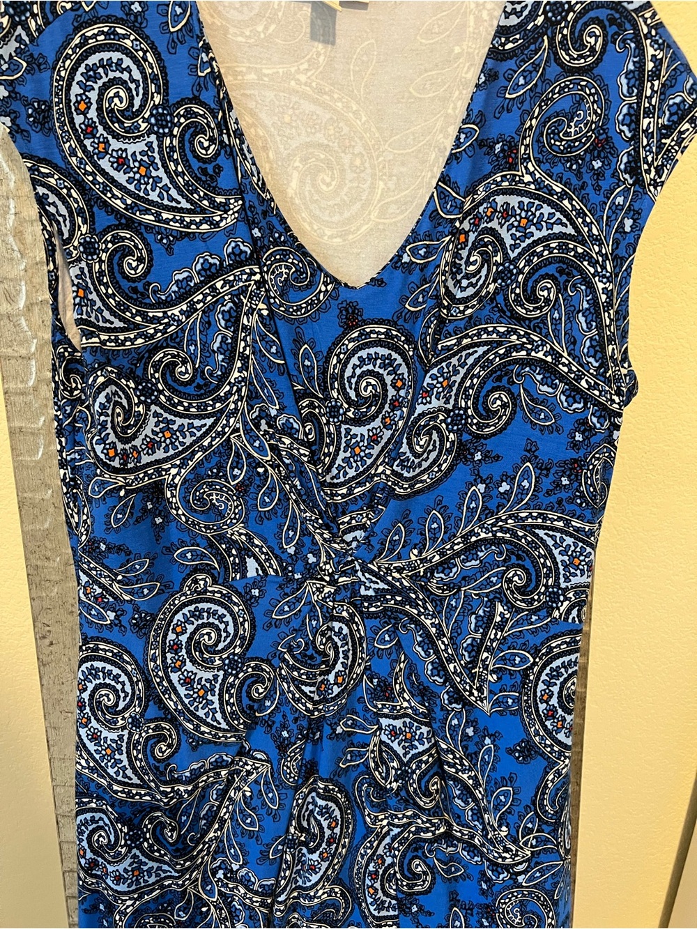 Blue Paisley V-Neck Dress